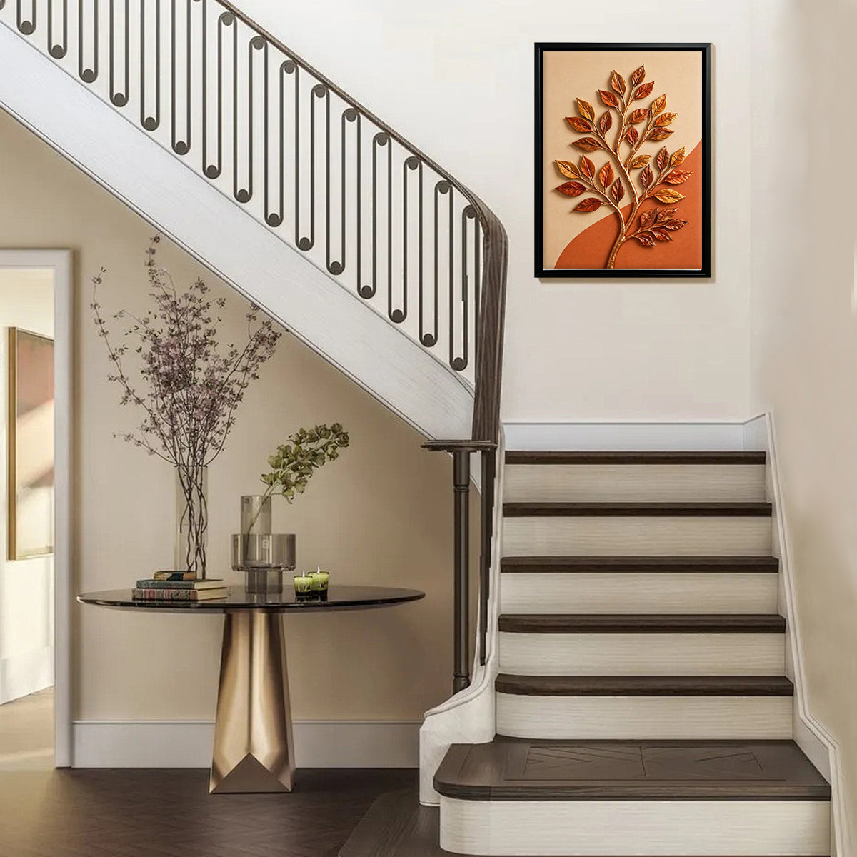 Framed Autumn Leaf Tree Wall Art, Modern Decor, Handcrafted Design, Perfect for Home or Office