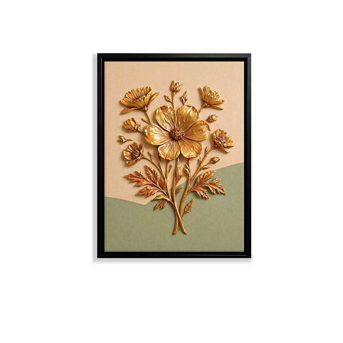 Elegant Golden Floral Wall Art Sculpture, Modern Decor for Living Room or Staircase