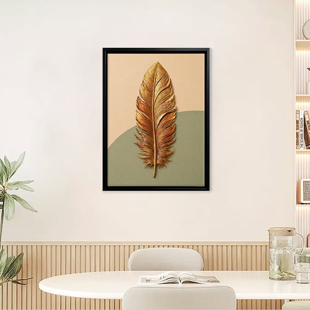 Framed Gold Feather Wall Art, Modern Decor, 3D Texture, Perfect for Living Room or Bedroom in Any State