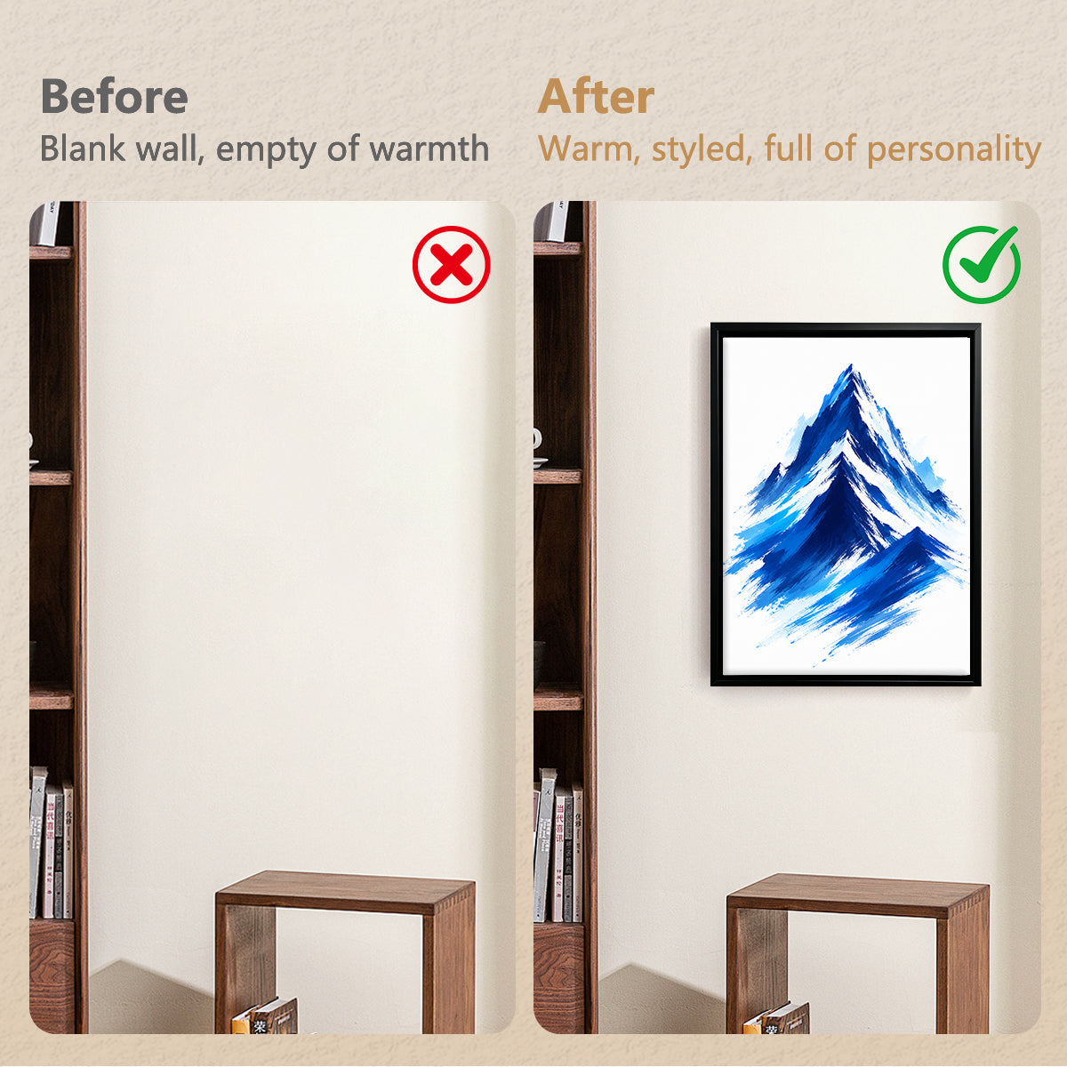 Framed Mountain Art Print, Blue Brushstroke Style, Premium Quality, Perfect for Home or Office Decoration
