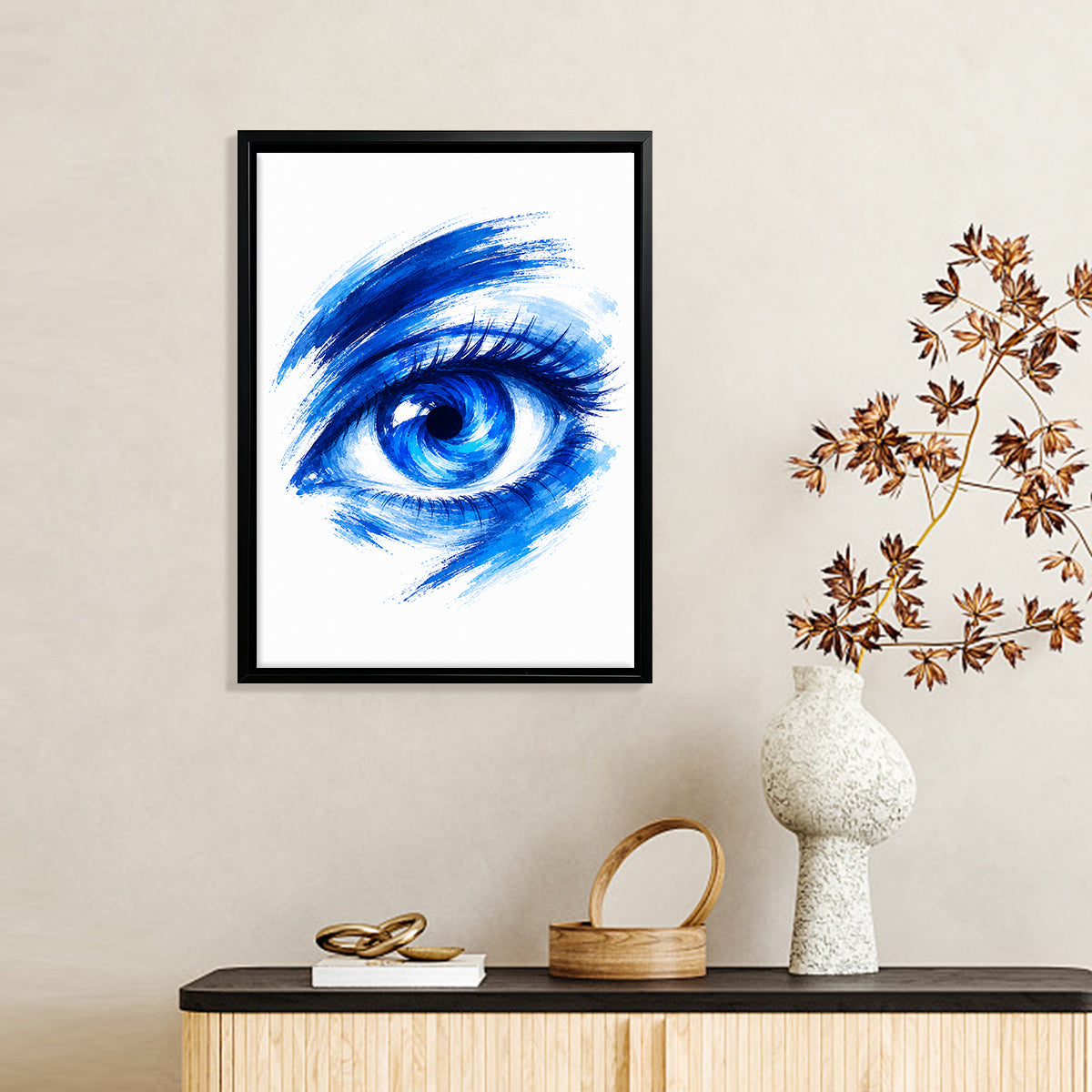 Framed Blue Eye Art Print Modern Abstract Canvas Painting Home Decor for Living Room or Bedroom