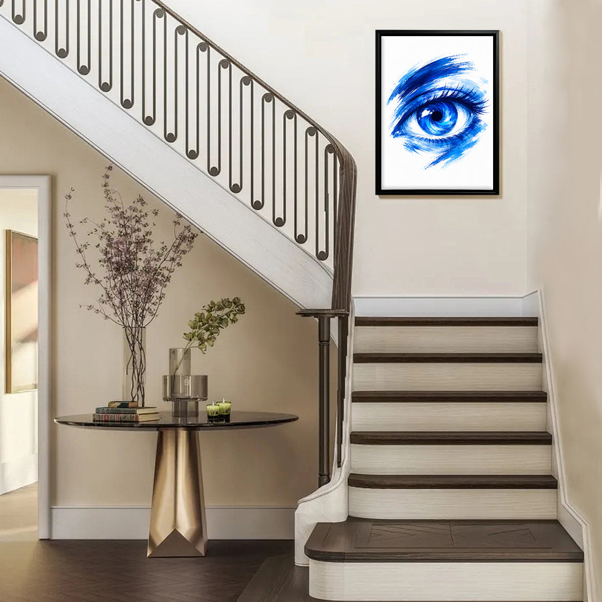 Framed Blue Eye Art Print Modern Abstract Canvas Painting Home Decor for Living Room or Bedroom