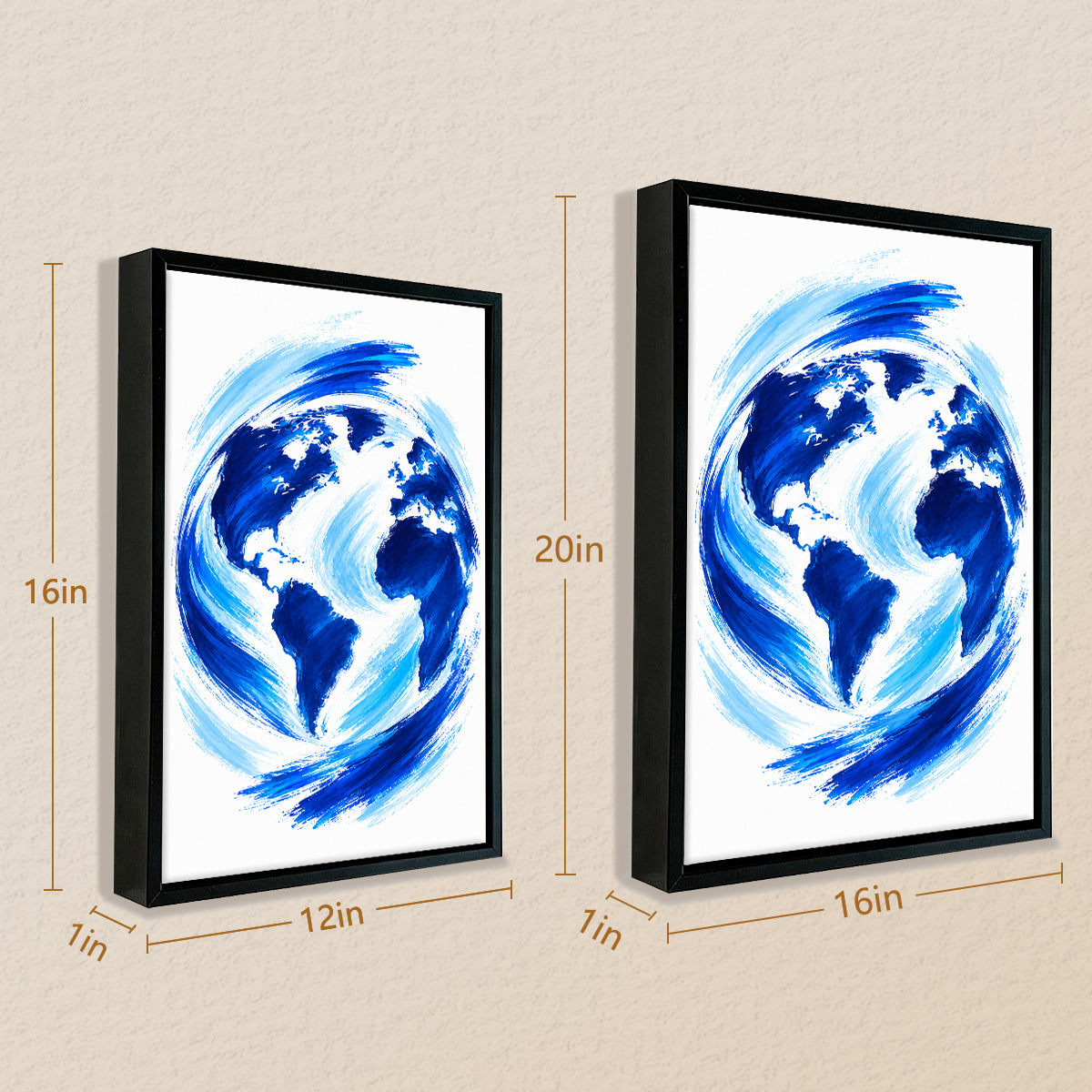 Framed Earth Globe Art Print, Blue Brushstroke Style, Perfect for Home Decor or Office, Made in California