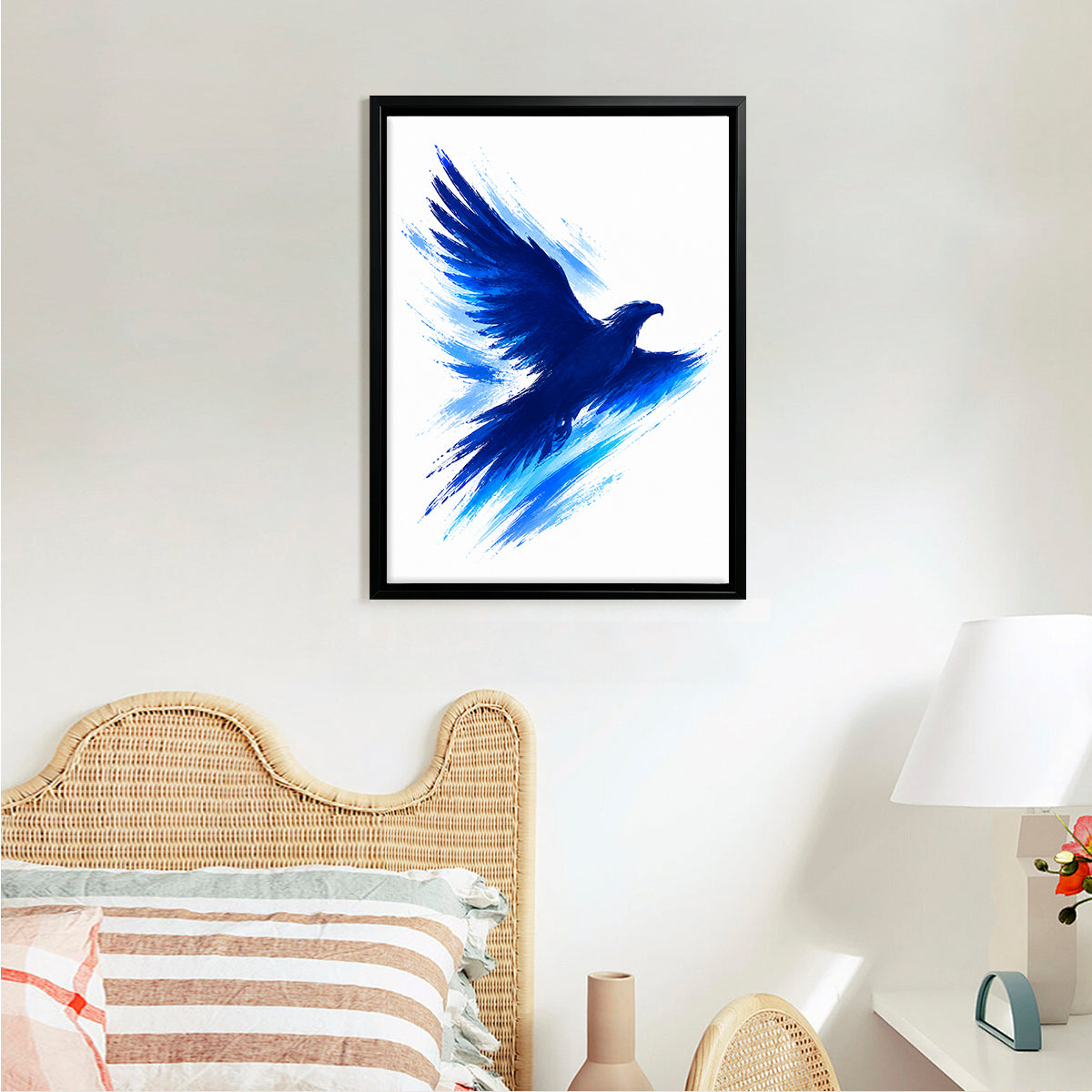 Framed Blue Eagle Art Print, Abstract Brushstroke Design, High-Quality Matte Finish, Perfect Home Decor for Living Room or Office