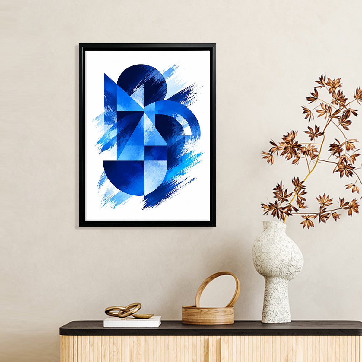 Abstract Blue几何图案艺术画框, 现代简约风格, 高清印刷材质, 家居装饰/送礼佳品