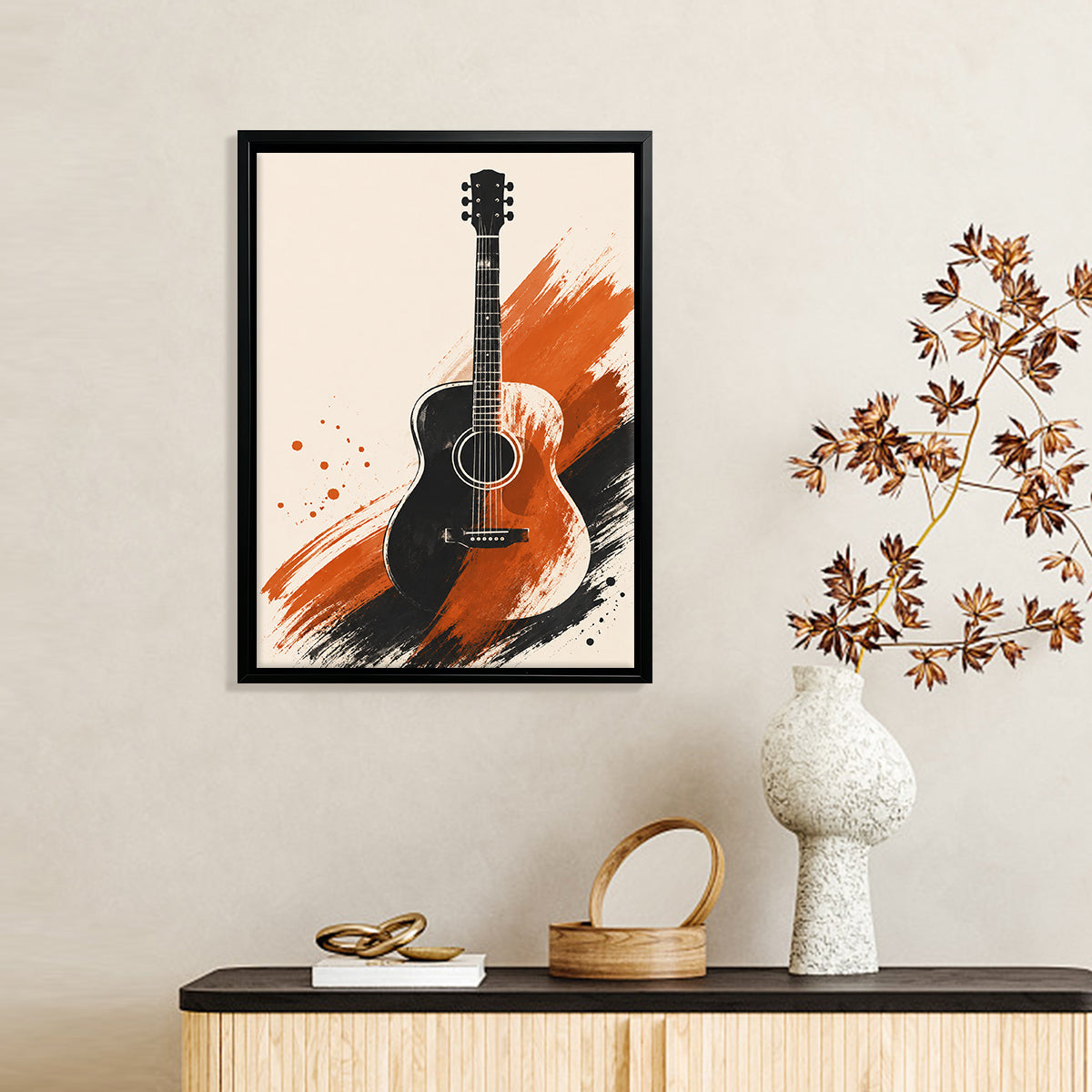 Framed Acoustic Guitar Art Print, Modern Abstract Design, High-Quality Matte Finish, Perfect Home Decor for Any Room