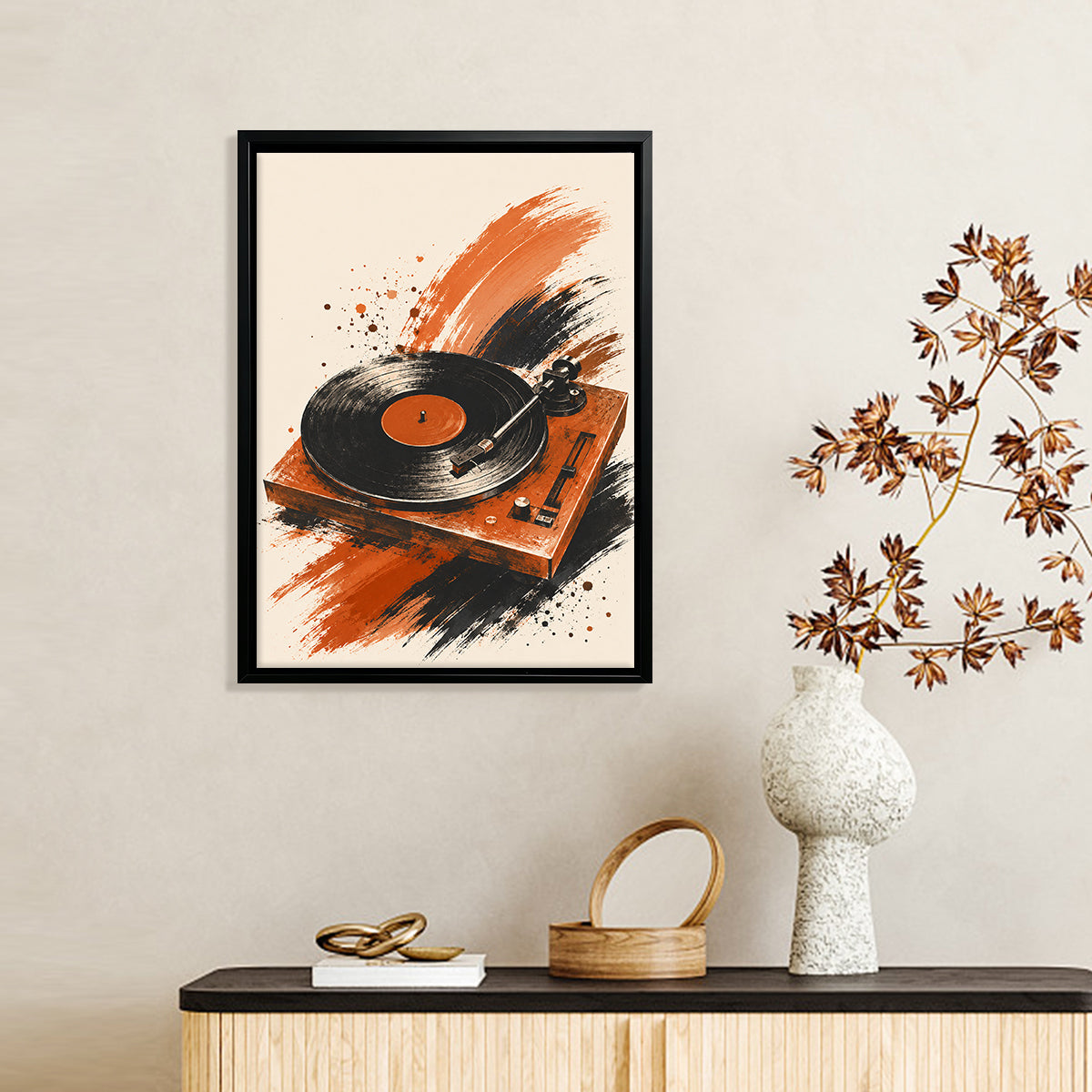 Framed Vinyl Record Player Art Print, Retro Style, High-Quality Giclee, Perfect for Home Decor in Any Room