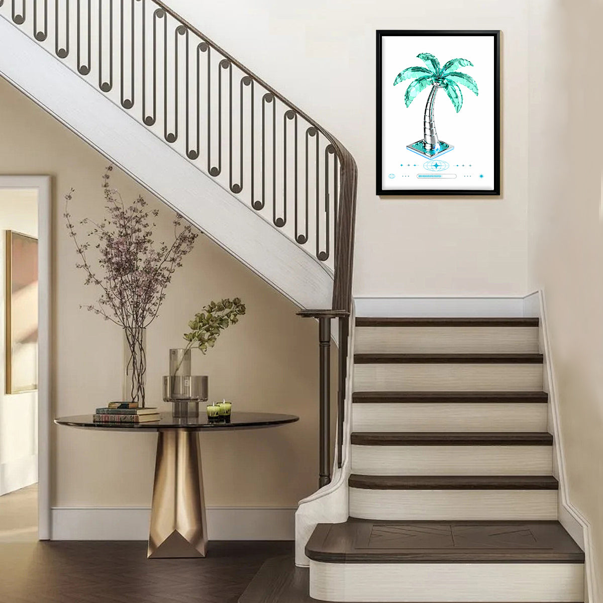 Framed Tropical Palm Tree Art Print, Modern Crystal Design, Perfect Home Decor for Living Room or Office