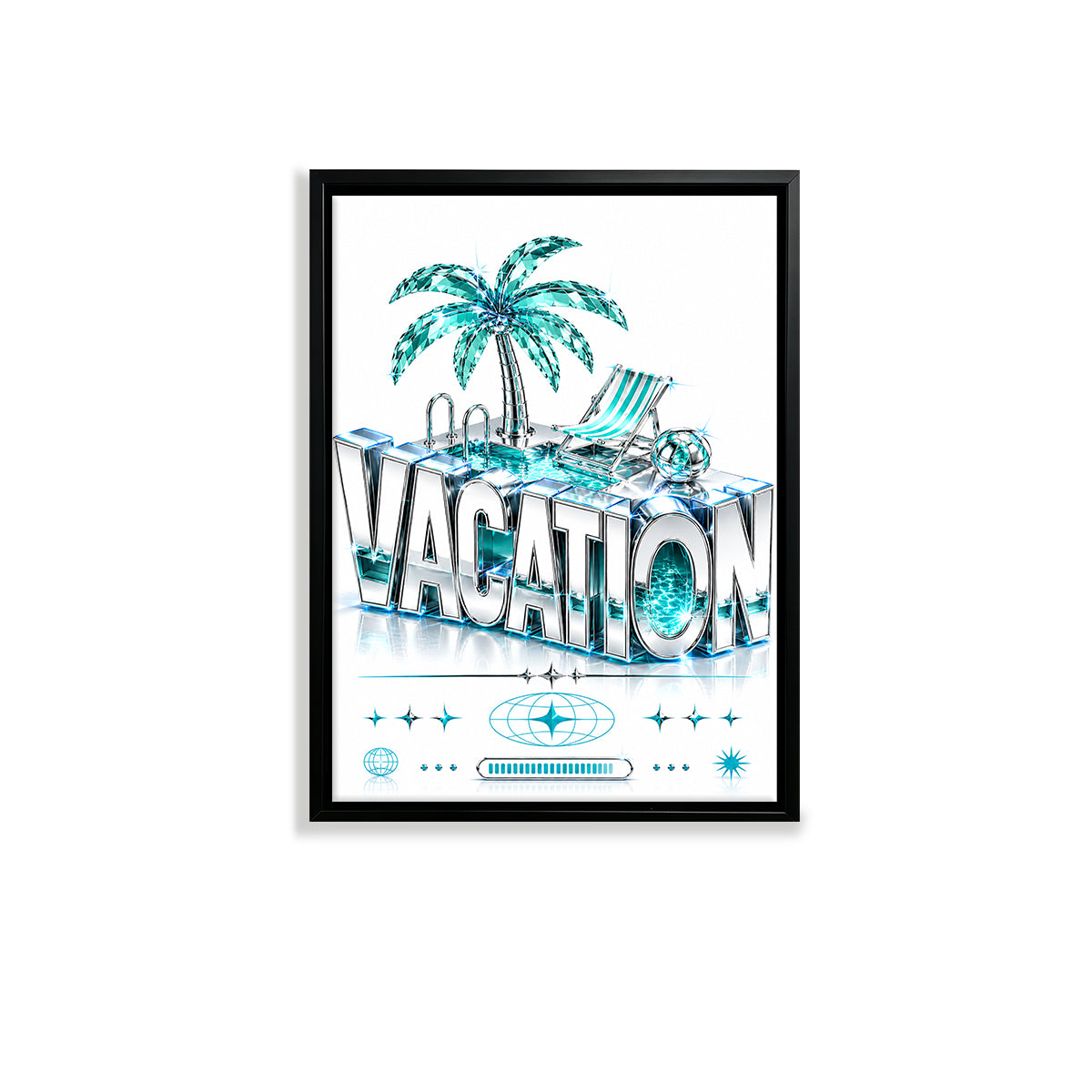 Framed Vacation-Themed Art Print with Palm Tree & Pool Design, Modern Crystal Style, Perfect for Home Decor