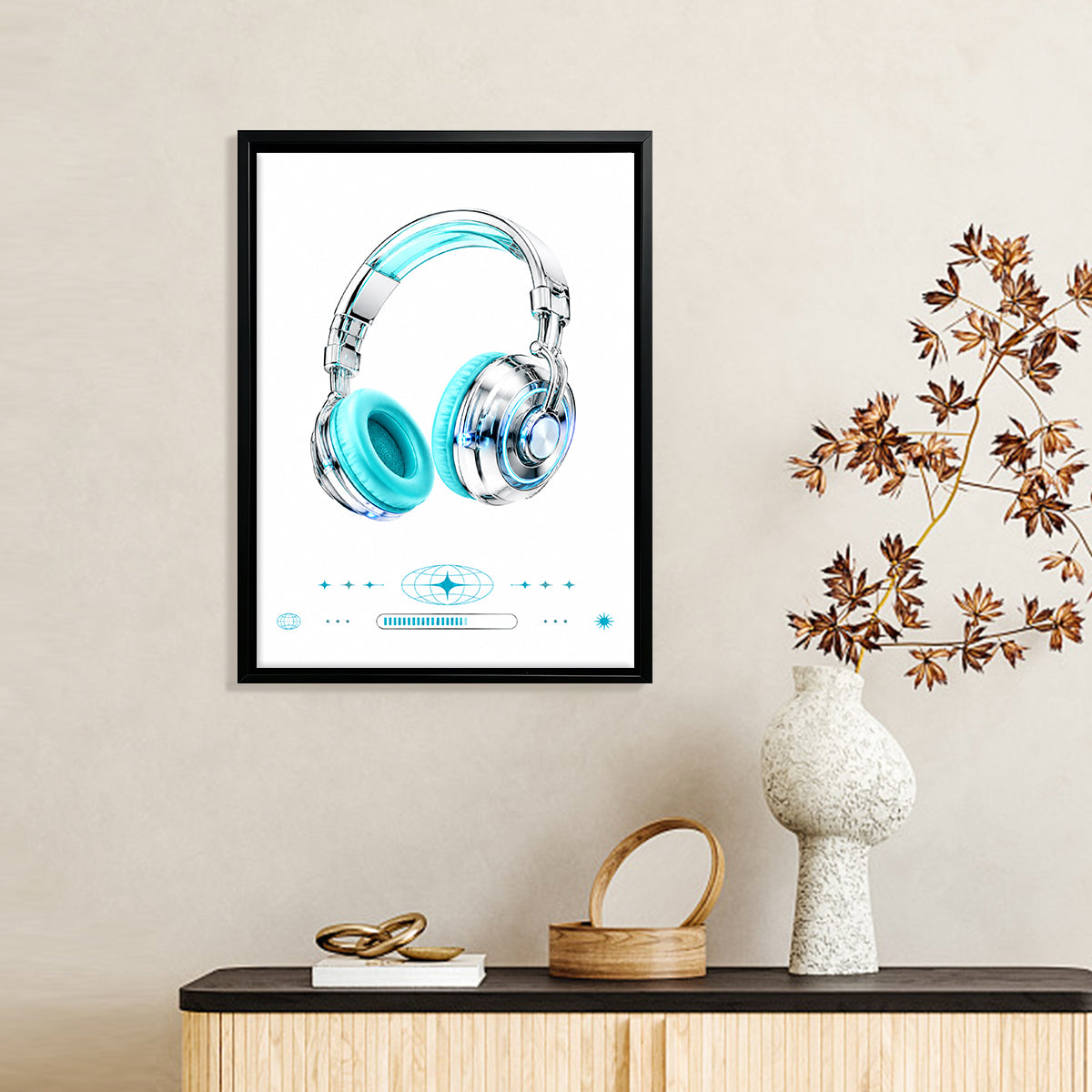 Modern Blue Headphones Art Print, Stylish Wall Decor for Music Lovers, Perfect Home or Office Gift
