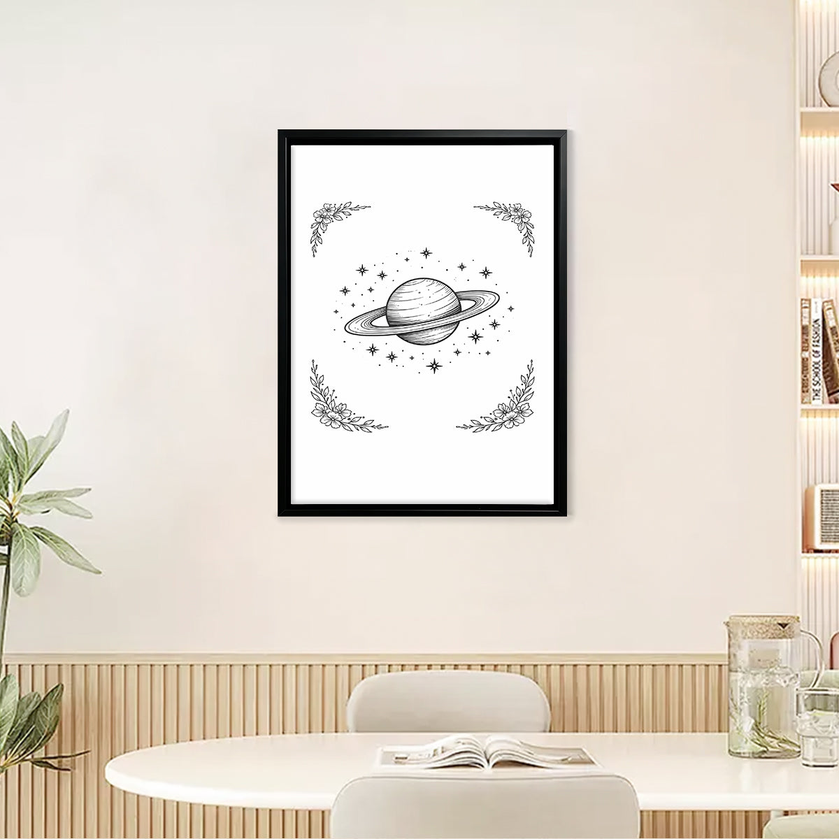 Framed Saturn Galaxy Art Print, Black and White Astronomical Illustration, Perfect Home Decor for Any Room
