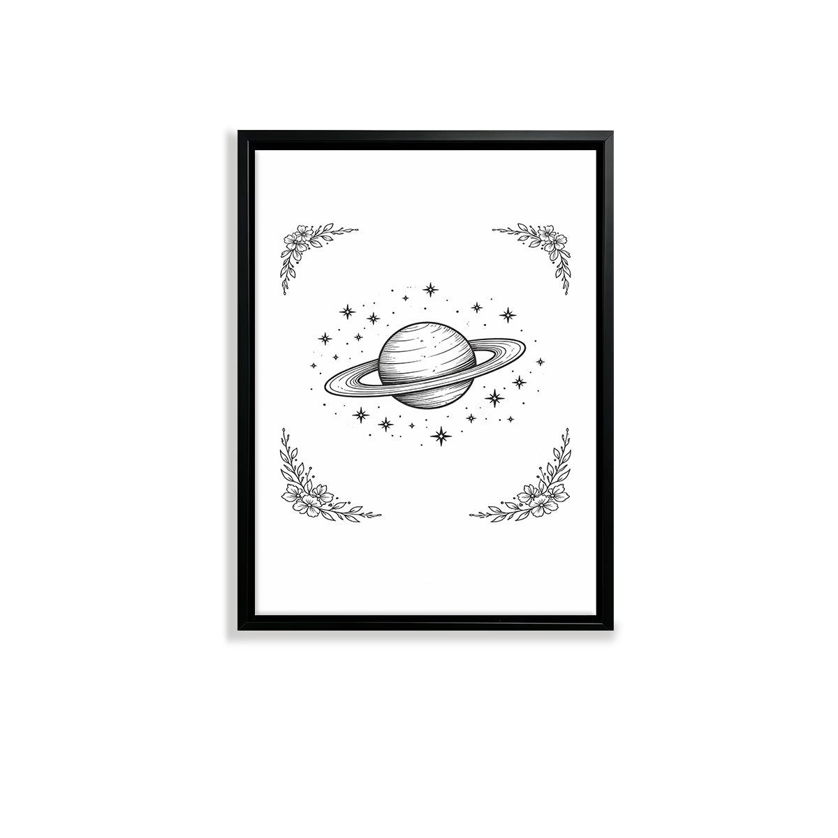 Framed Saturn Galaxy Art Print, Black and White Astronomical Illustration, Perfect Home Decor for Any Room