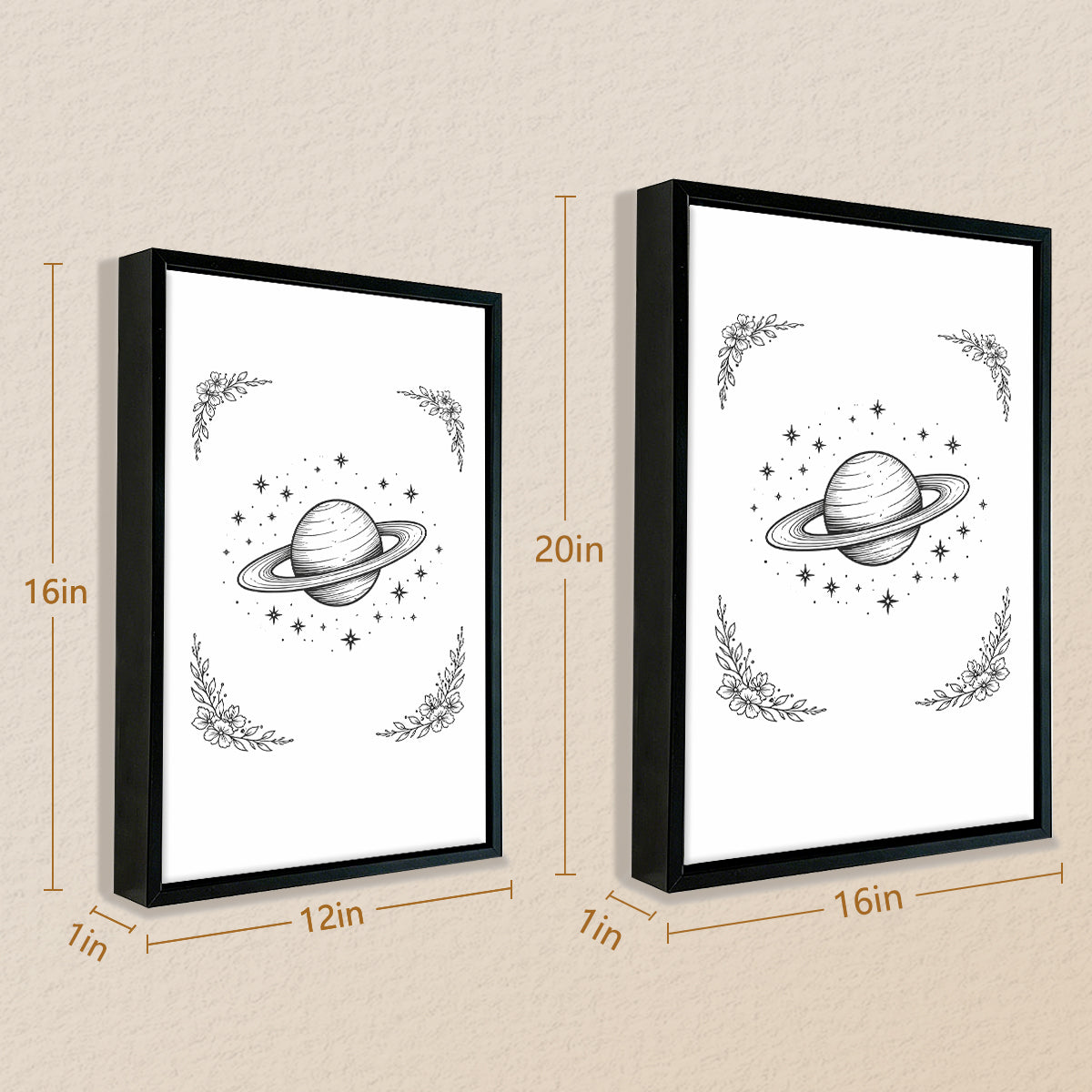 Framed Saturn Galaxy Art Print, Black and White Astronomical Illustration, Perfect Home Decor for Any Room