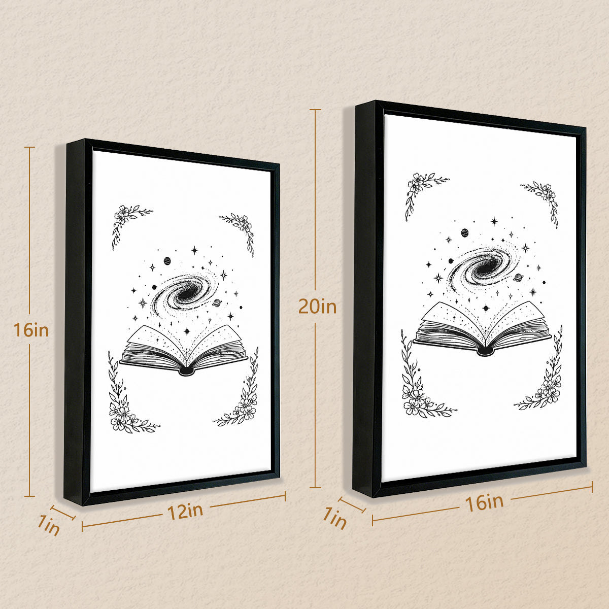 Framed Art Print with Galaxy Book Design, Black and White Illustration, Perfect Home Decor for Any Room