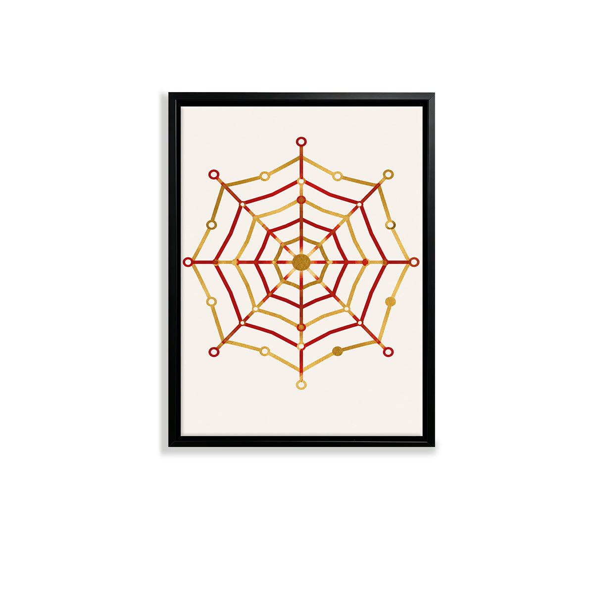 Framed Spiderweb Art Print with Red and Gold Design, Modern Home Decor, High-Quality Matte Finish