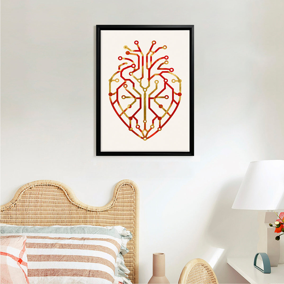 Framed Circuit Heart Art Print, Modern Tech-Inspired Design, High-Quality Matte Finish, Perfect for Home or Office Decor in New York
