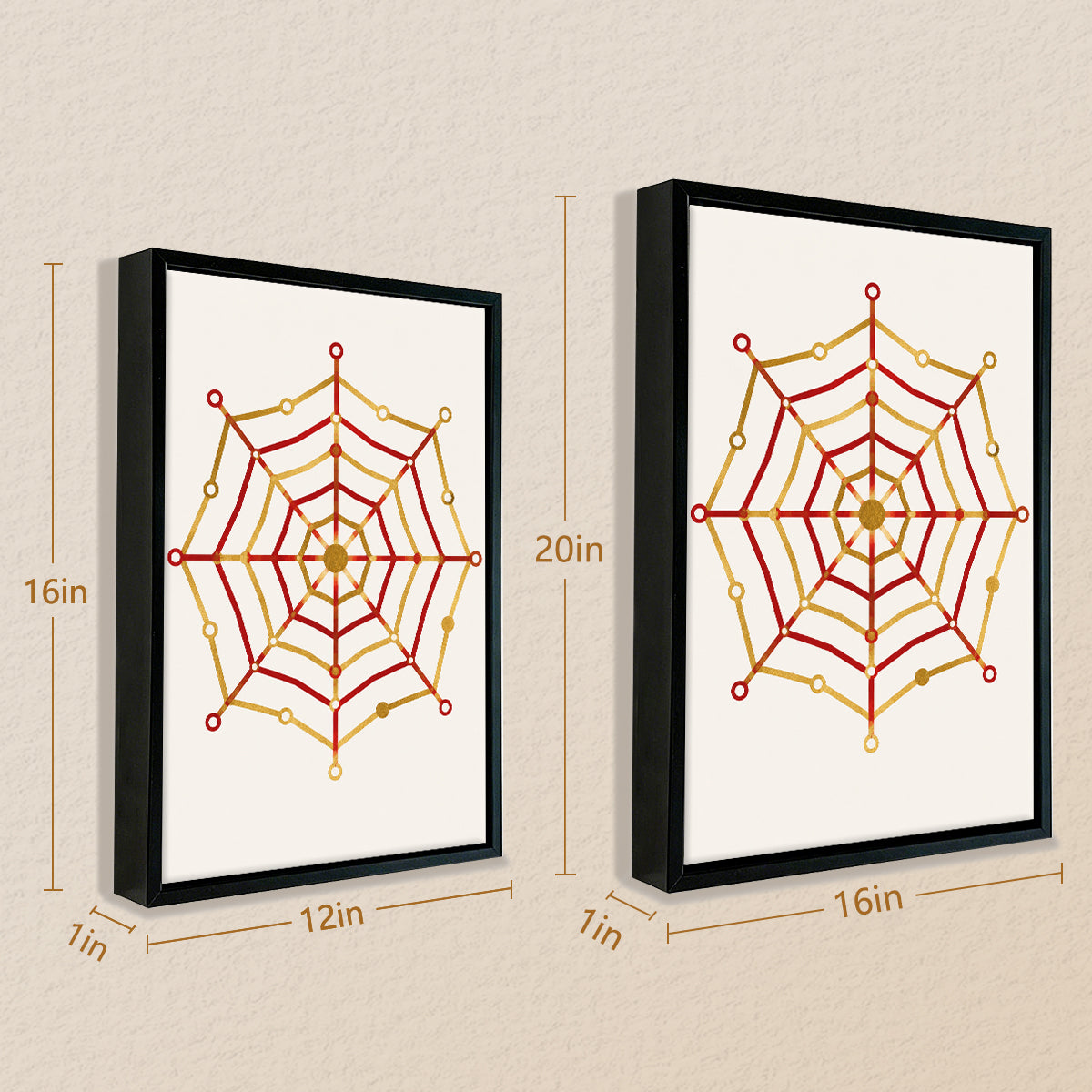Framed Spiderweb Art Print with Red and Gold Design, Modern Home Decor, High-Quality Matte Finish