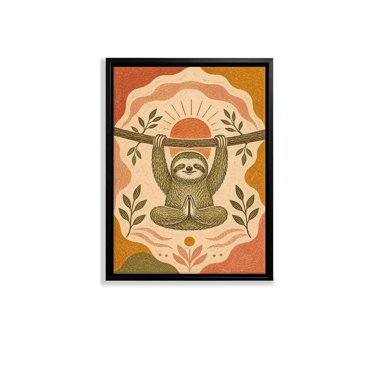 Framed Sloth Yoga Art Print, Boho Style, High-Quality Giclee, Perfect for Home Decor in Any Room