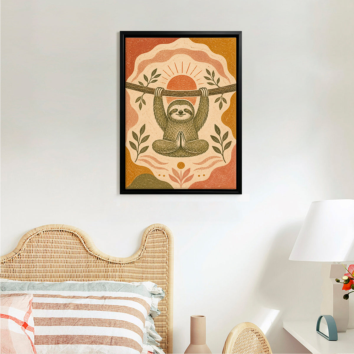 Framed Sloth Yoga Art Print, Boho Style, High-Quality Giclee, Perfect for Home Decor in Any Room