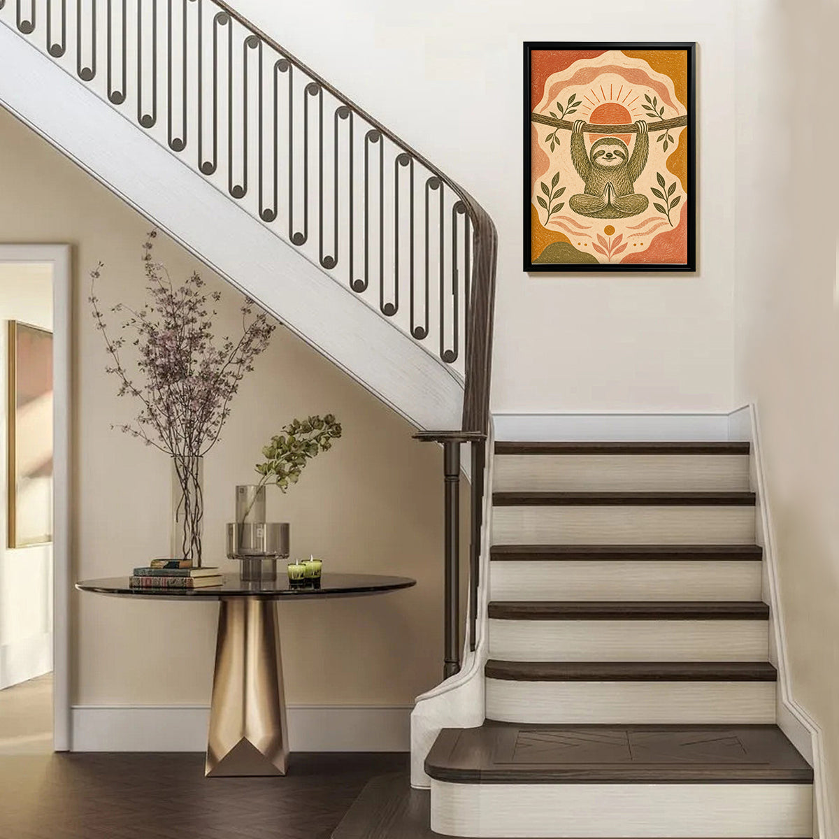 Framed Sloth Yoga Art Print, Boho Style, High-Quality Giclee, Perfect for Home Decor in Any Room