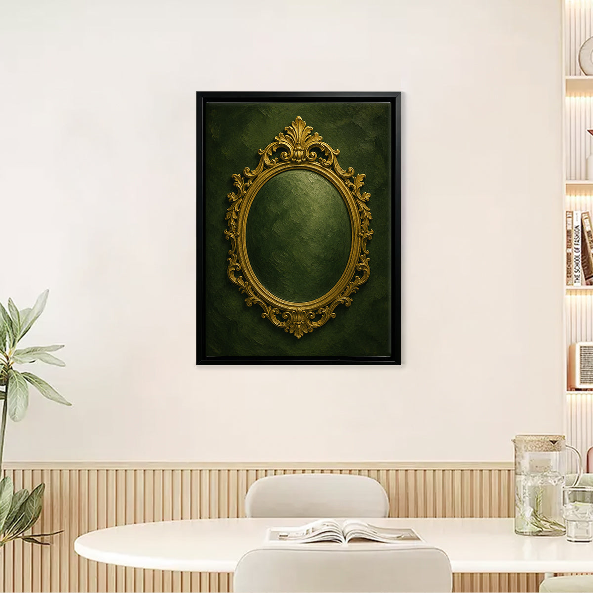 Ornate Gold Frame Mirror Painting, Vintage Style, Wall Art for Home Decor, Elegant Gift