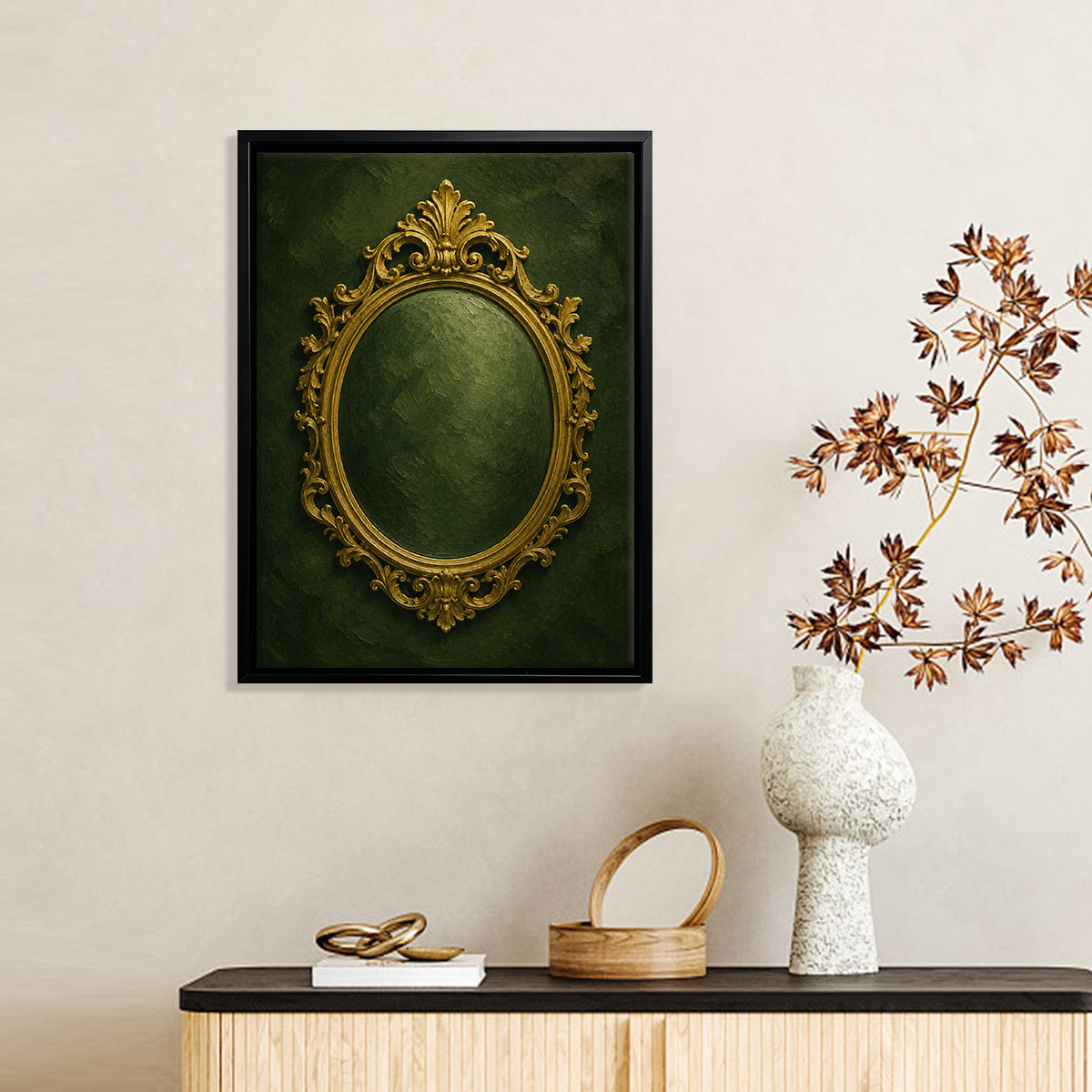 Ornate Gold Frame Mirror Painting, Vintage Style, Wall Art for Home Decor, Elegant Gift