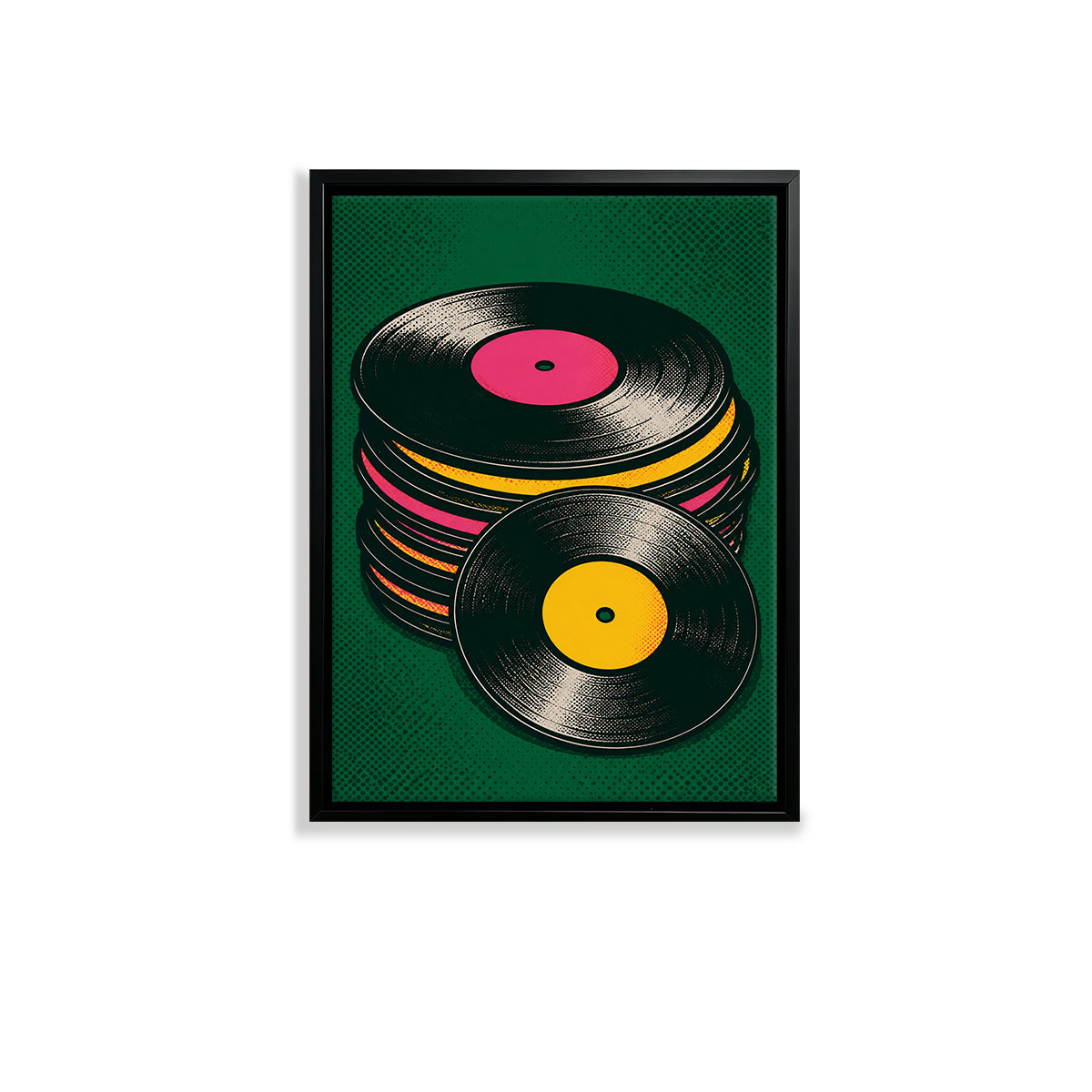 Framed Vinyl Records Art Print, Retro Pop-Art Style, High-Quality Poster for Music Lovers, Perfect Home Decor or Gift