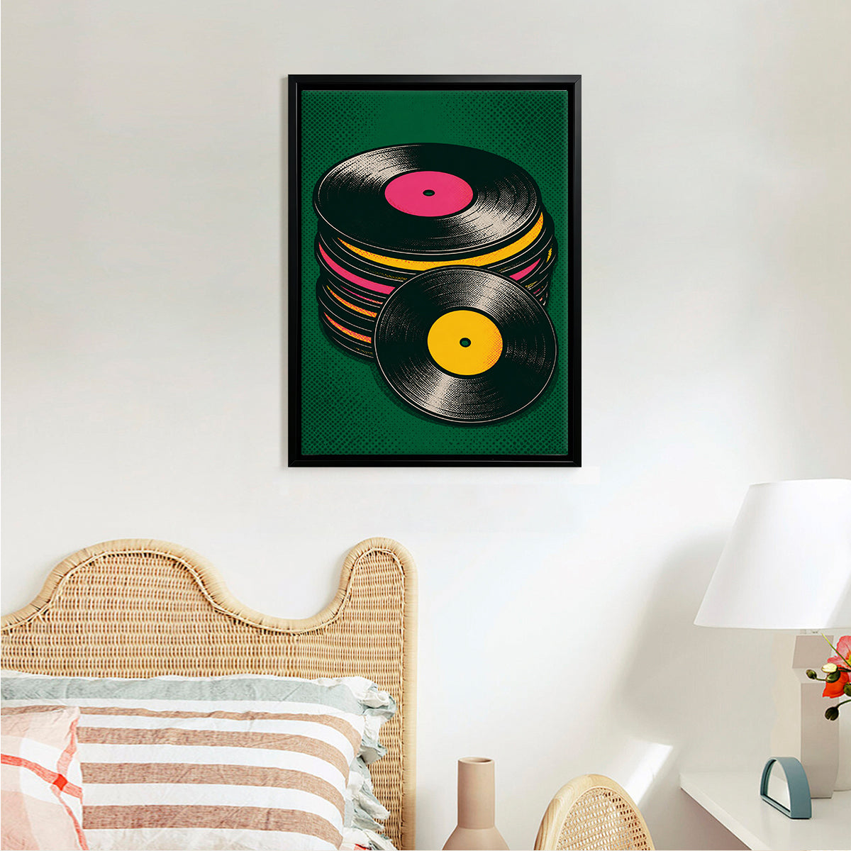 Framed Vinyl Records Art Print, Retro Pop-Art Style, High-Quality Poster for Music Lovers, Perfect Home Decor or Gift
