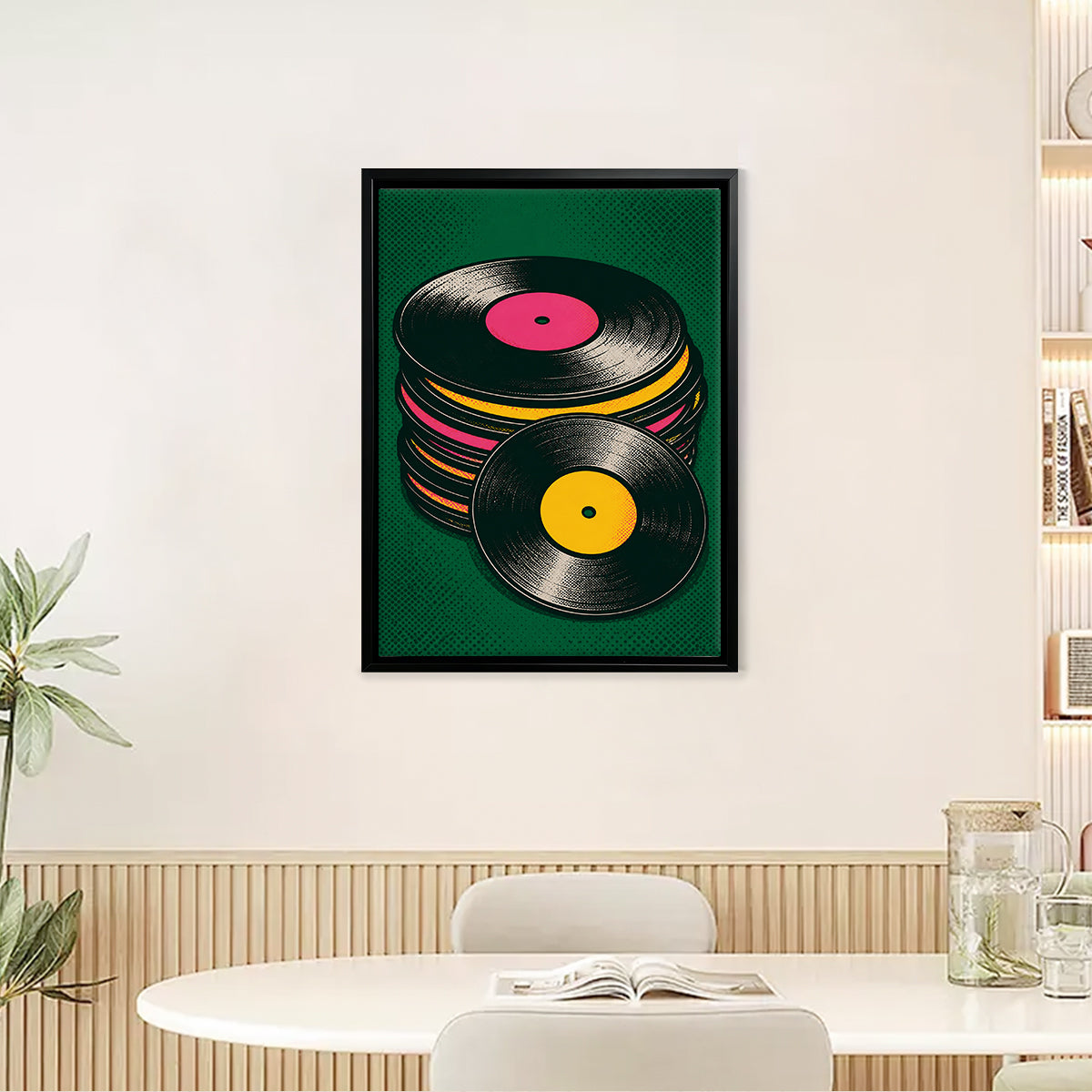 Framed Vinyl Records Art Print, Retro Pop-Art Style, High-Quality Poster for Music Lovers, Perfect Home Decor or Gift