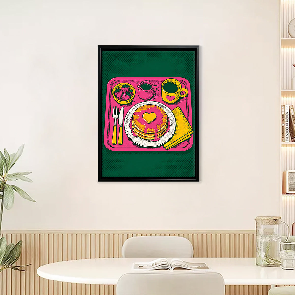 Framed Pop Art Breakfast Tray Canvas Print, Vibrant Colors, High-Quality Artwork, Perfect for Home Decor