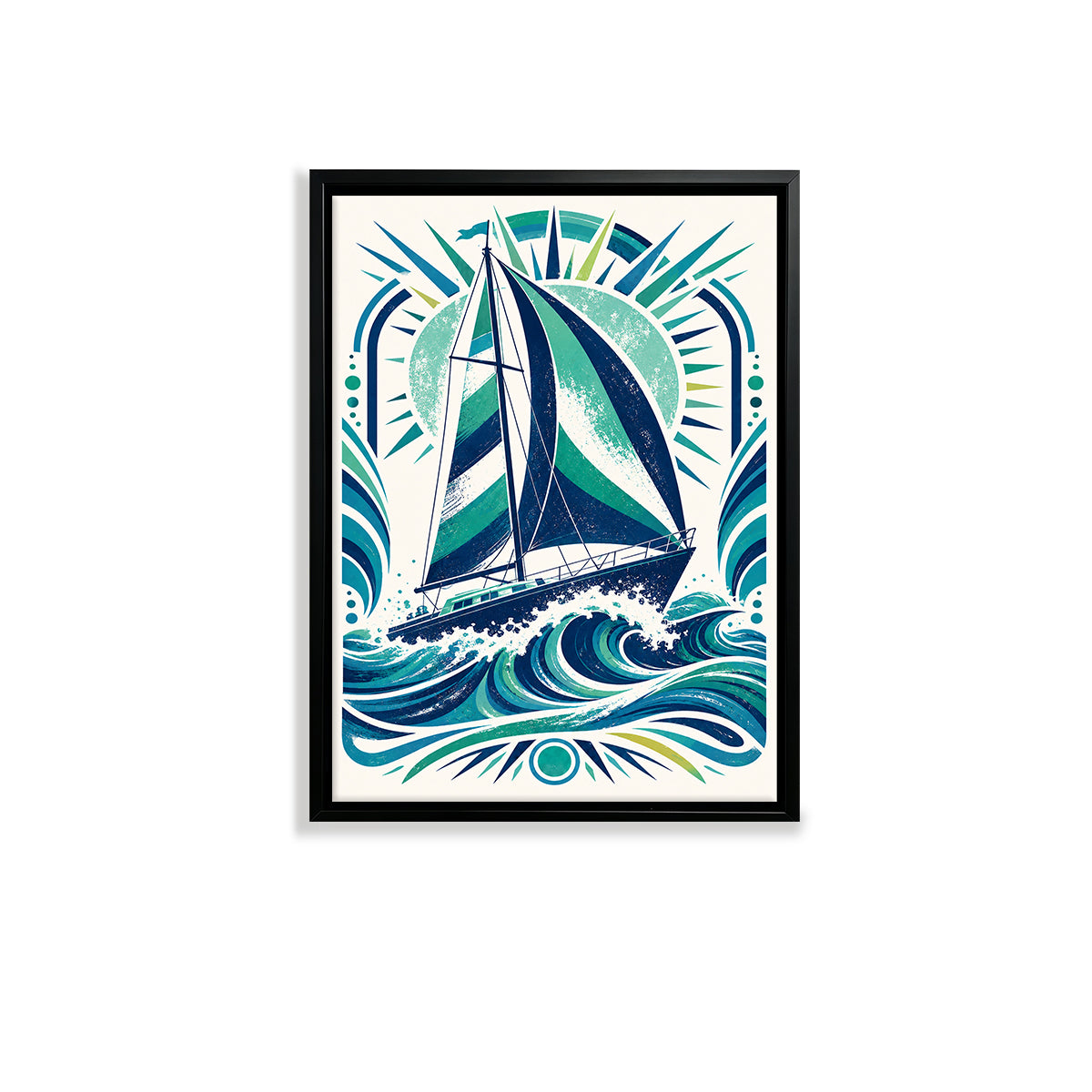 Framed Sailboat Art Print with Ocean Waves Design, Vintage Style, High-Quality Matte Finish, Perfect for Home Decor in Any Room