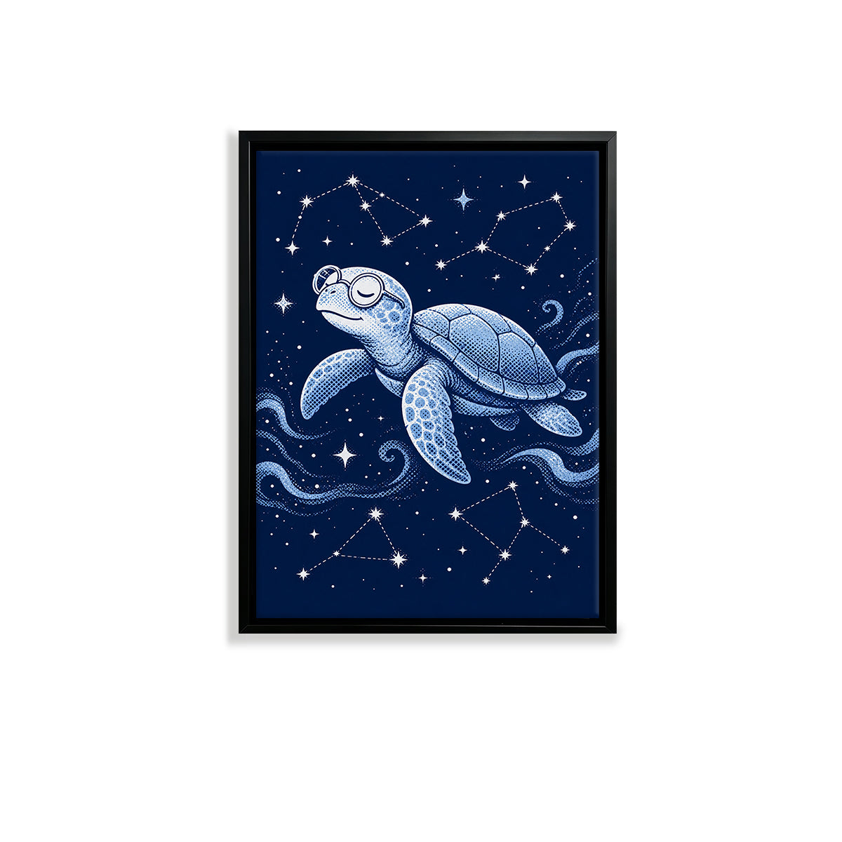 Framed Sea Turtle Constellation Art Print, Blue Ocean Style, High-Quality Canvas for Home Decor