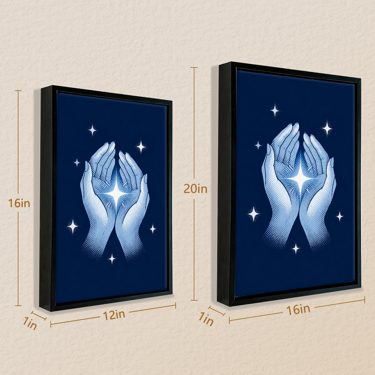 Framed Hands Holding Star Art Print, Blue Fantasy Style, High-Quality Matte Finish, Perfect Home Decor for Any Room
