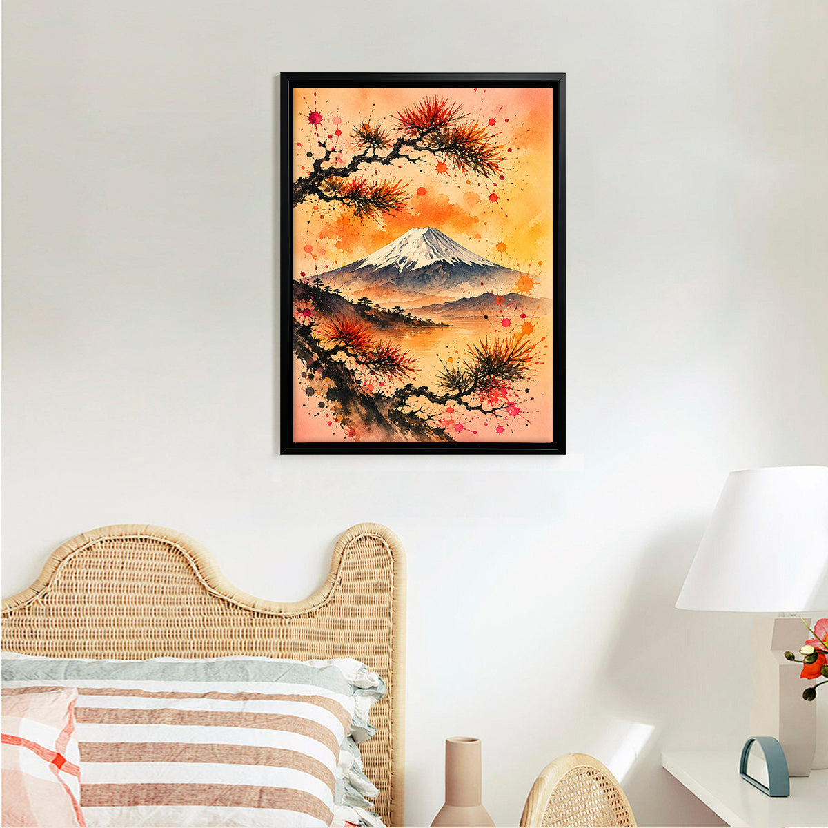 Framed Mount Fuji Watercolor Art Print, Japanese Style Landscape, Perfect for Home Decor or Gift