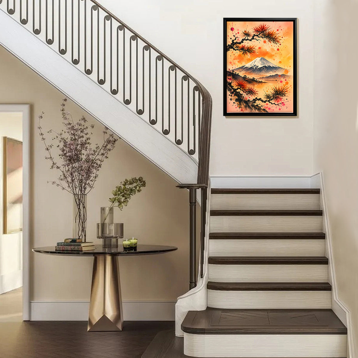 Framed Mount Fuji Watercolor Art Print, Japanese Style Landscape, Perfect for Home Decor or Gift