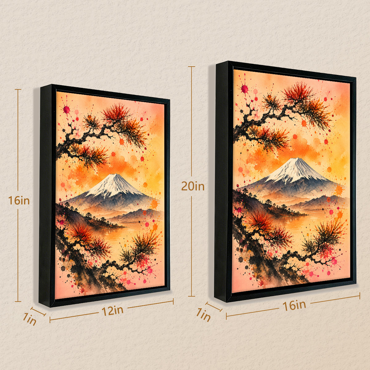 Framed Mount Fuji Watercolor Art Print, Japanese Style Landscape, Perfect for Home Decor or Gift