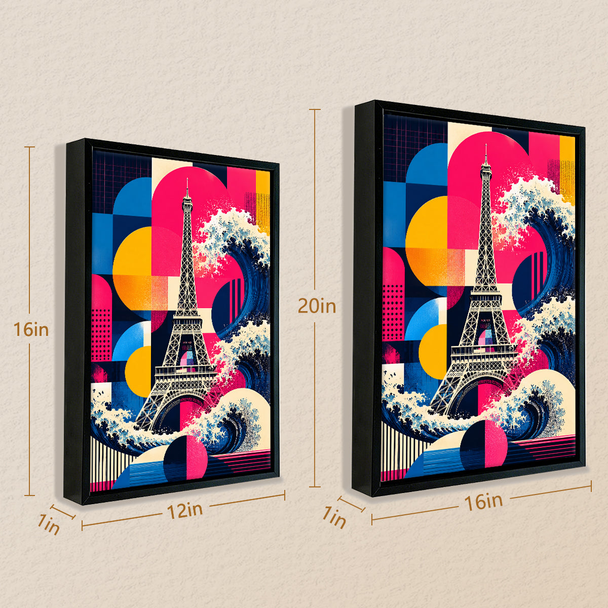 Framed Eiffel Tower Wave Art Print, Modern Abstract Design, High-Quality Matte Finish, Perfect Home Decor for Any Room