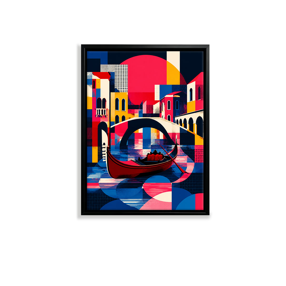 Framed Abstract Venice Gondola Art Print, Vibrant Colorful Design, High-Quality Canvas for Home Decor