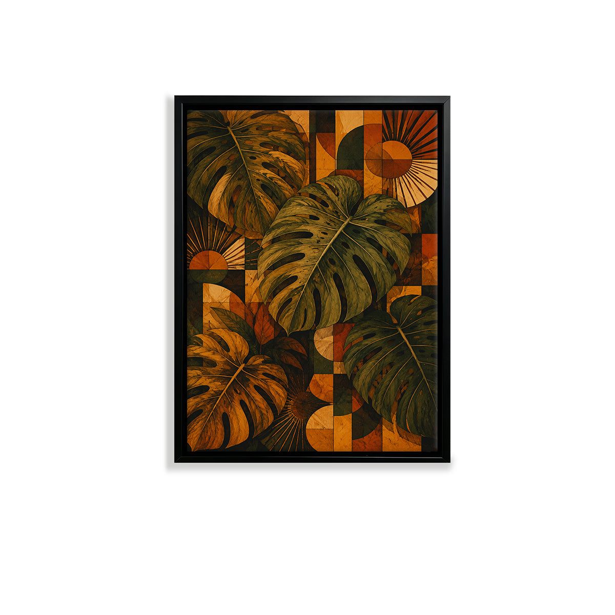 Framed Tropical Leaf Art Print with Geometric Design, Vibrant Colors, Perfect for Home Decor in Any Room