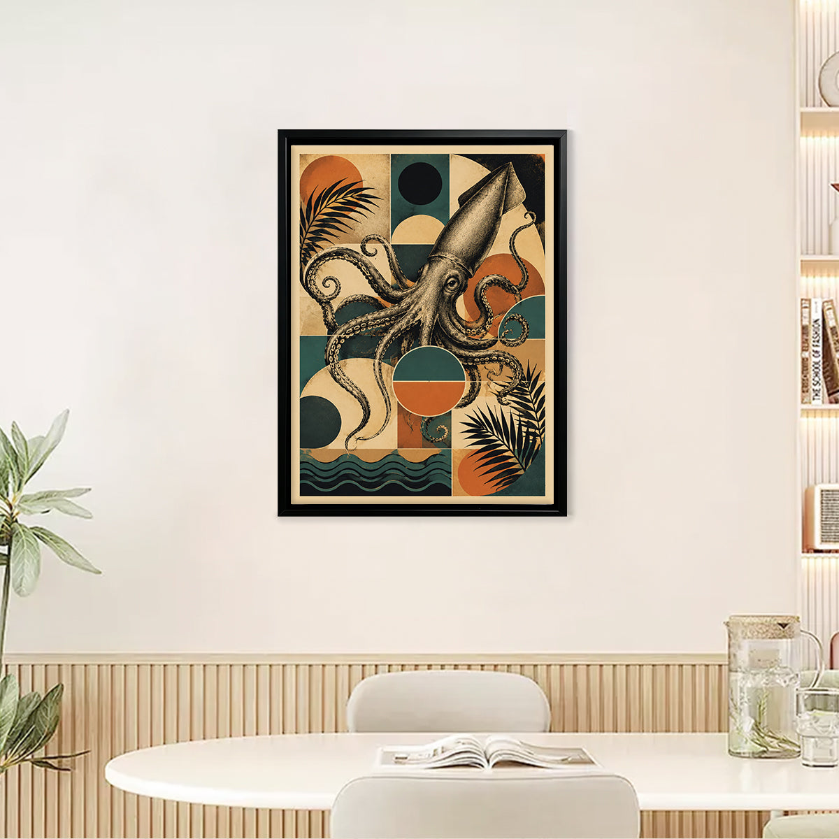 Framed Squid Art Print with Vintage Oceanic Design, High-Quality Matte Finish, Perfect for Home Decor in Any Room