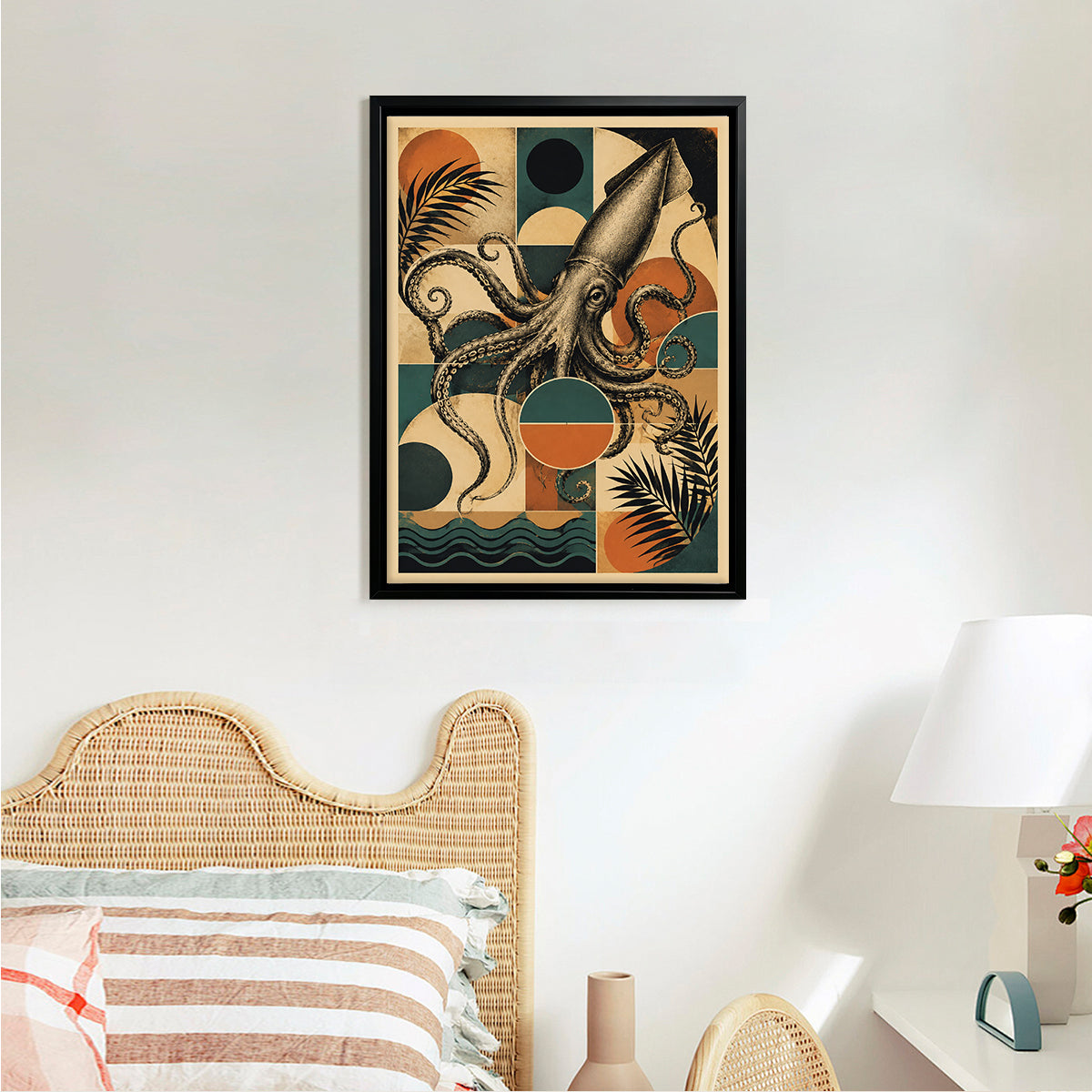 Framed Squid Art Print with Vintage Oceanic Design, High-Quality Matte Finish, Perfect for Home Decor in Any Room