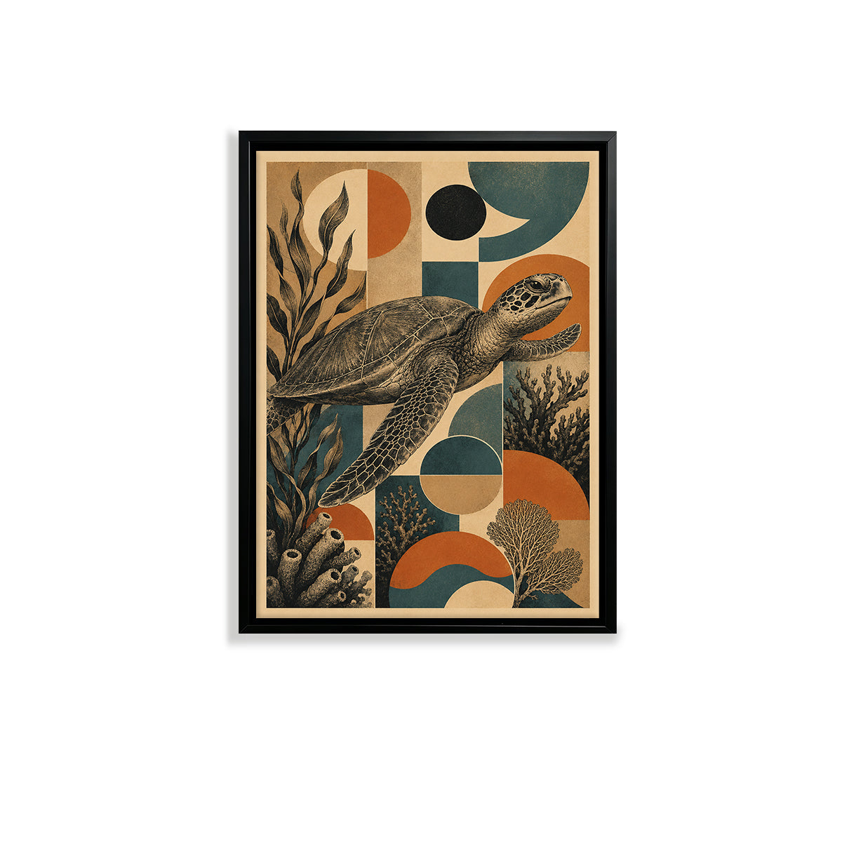 Framed Sea Turtle Art Print with Vintage Oceanic Design, Perfect for Home Decor in Any Room