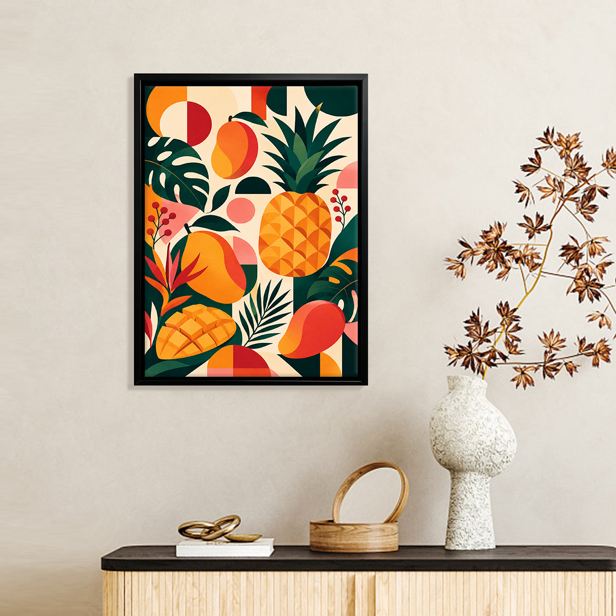 Framed Tropical Fruit Art Print, Vibrant Modern Design, Perfect Home Decor for Any Room