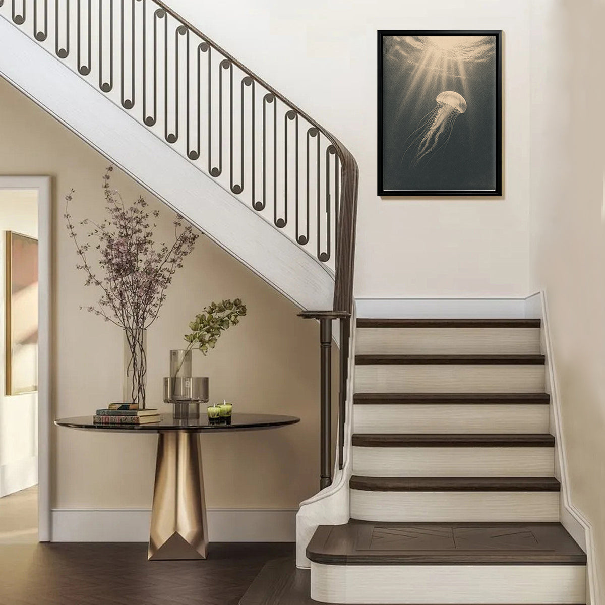Framed Jellyfish Art Print, Vintage Style, High-Quality Canvas, Perfect Home Decor for Living Room or Bedroom
