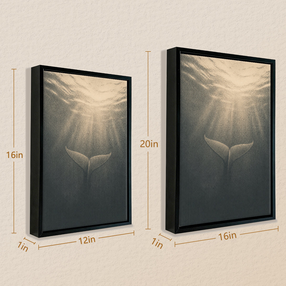 Framed Underwater Whale Tail Art Print, Vintage Style Canvas Painting for Home Decor, Perfect Gift for Ocean Lovers