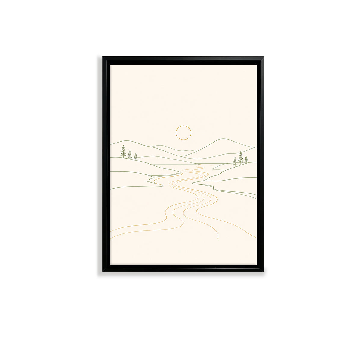 Minimalist Landscape Art Print with Winding Path and Sun - Modern Home Decor