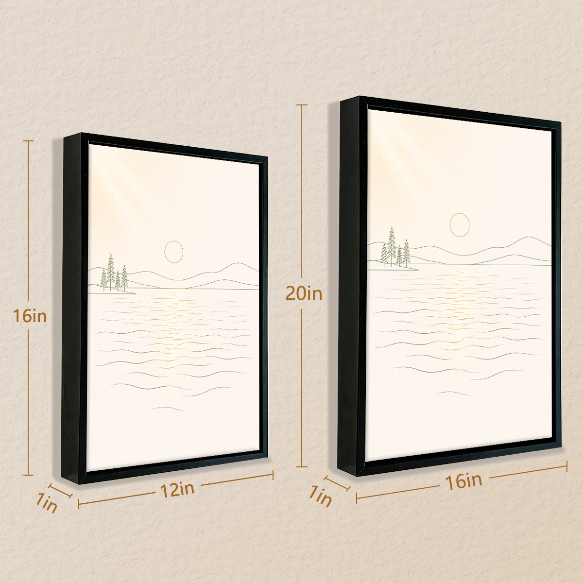 Minimalist Lake Sunrise Art Print in Black Frame - Elegant Home Decor for Any Room