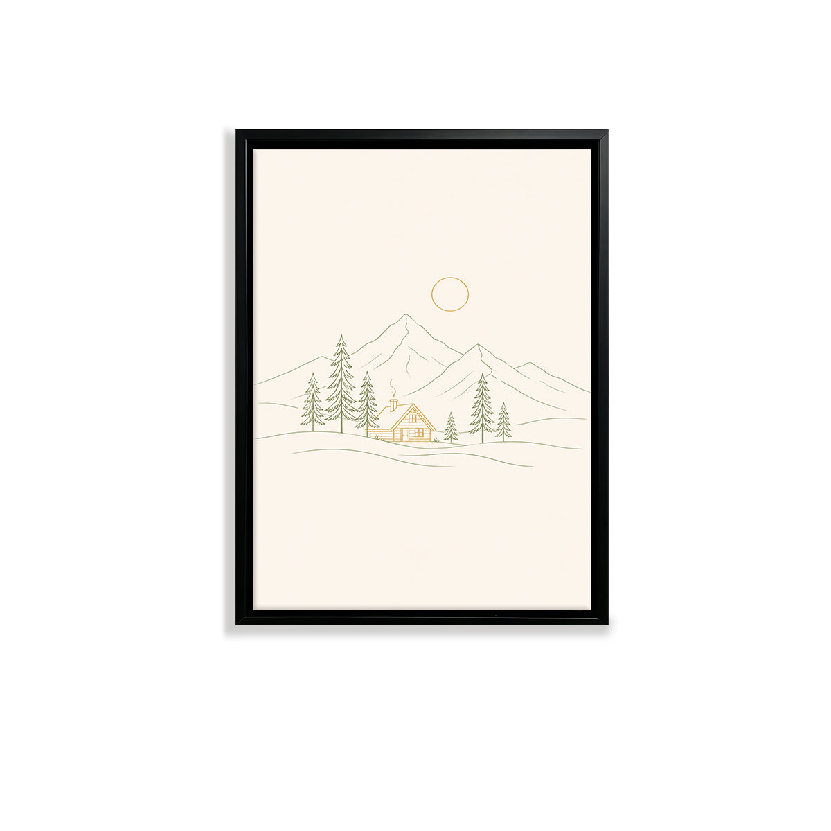 Minimalist Cabin in the Woods Framed Art Print, Scandinavian Style, High-Quality Matte Finish, Perfect for Home Decor