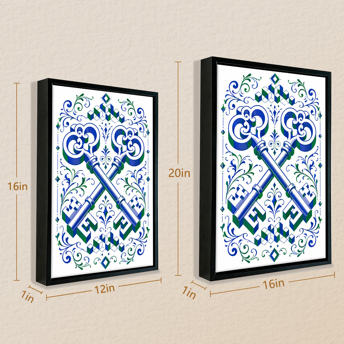 Framed Art Print with Ornate Keys Design, Vintage Style, High-Quality Paper, Perfect for Home Decor in New York