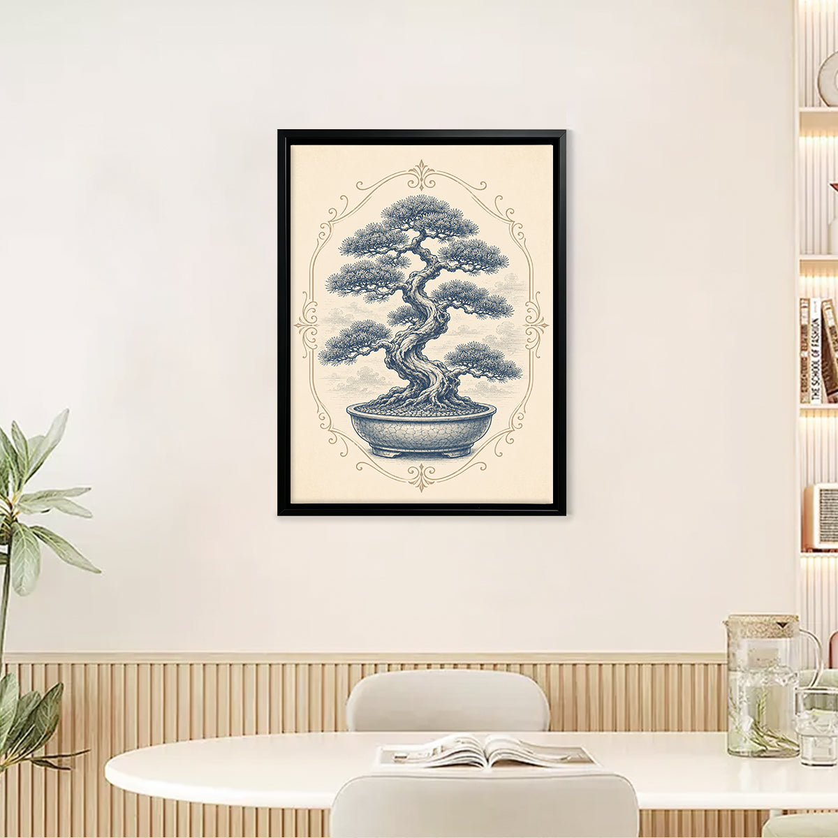 Framed Bonsai Tree Art Print, Vintage-Inspired Design, High-Quality Giclee on Canvas, Perfect for Home Decor in Any Room